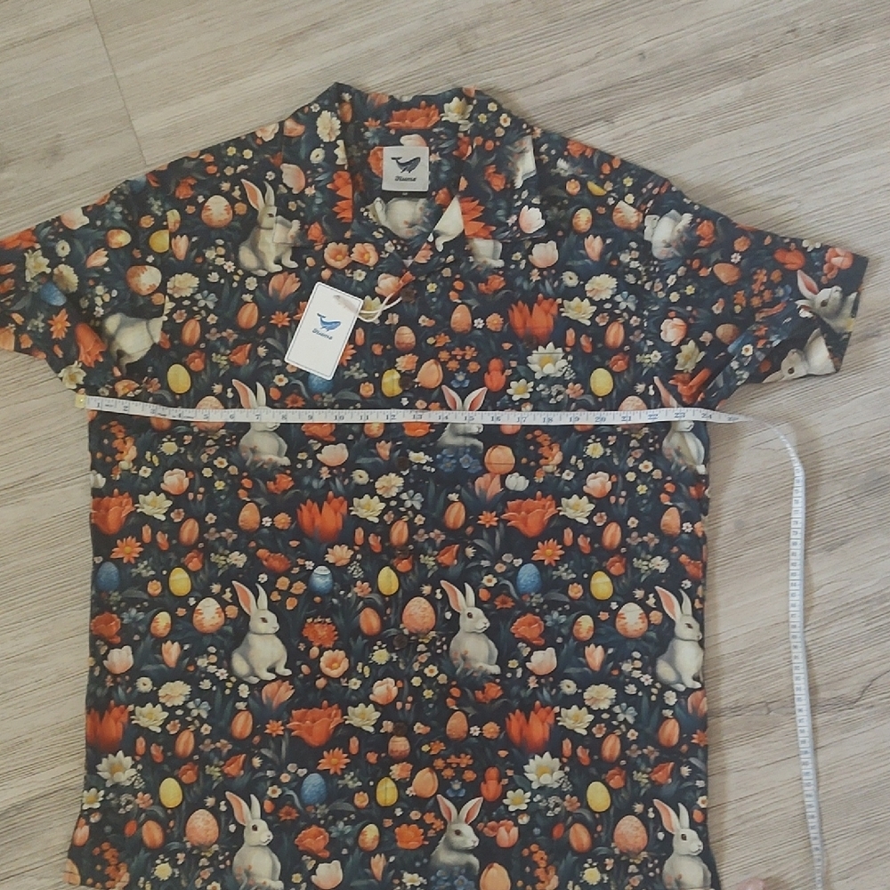 NWT YIUME HAWAII Men's Short Sleeve Button Up Shirt Navy and Orange Size Medium - Picture 4 of 11